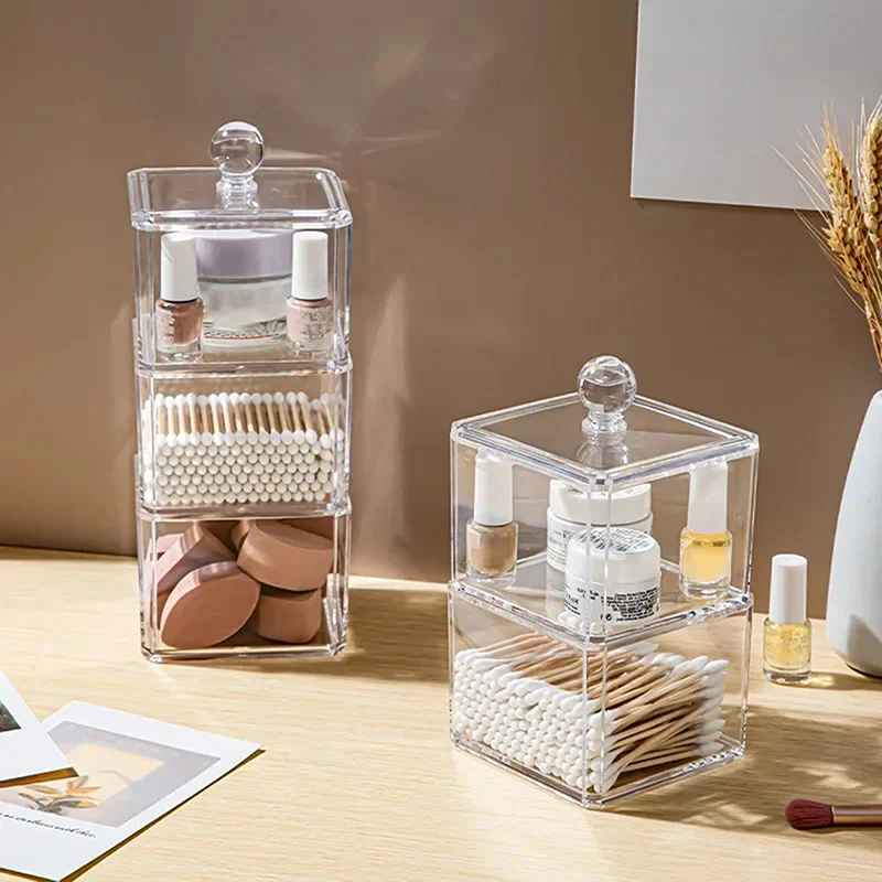 【K】Acrylic Swabs Cosmetic Organizer Storage Box Desktop Dust-Proof Makeup Removal Cotton Lipstick Cosmetics Organization Holder