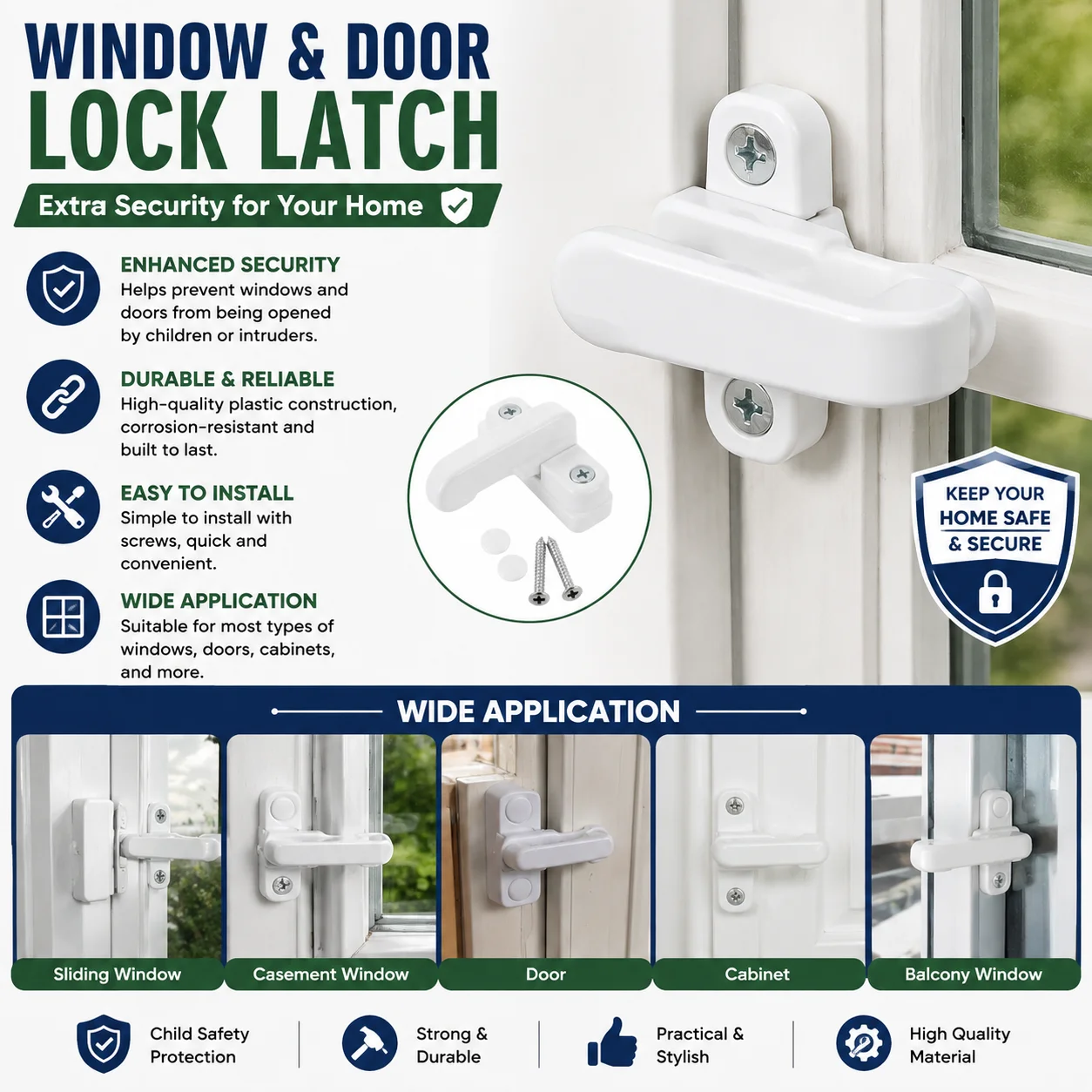 `5‑Pack Child‑Safe UPVC Window T‑Sash Lock, Zinc Alloy Stainless Steel Security Lever Sweep Latch for Home UPVC Door & Window`