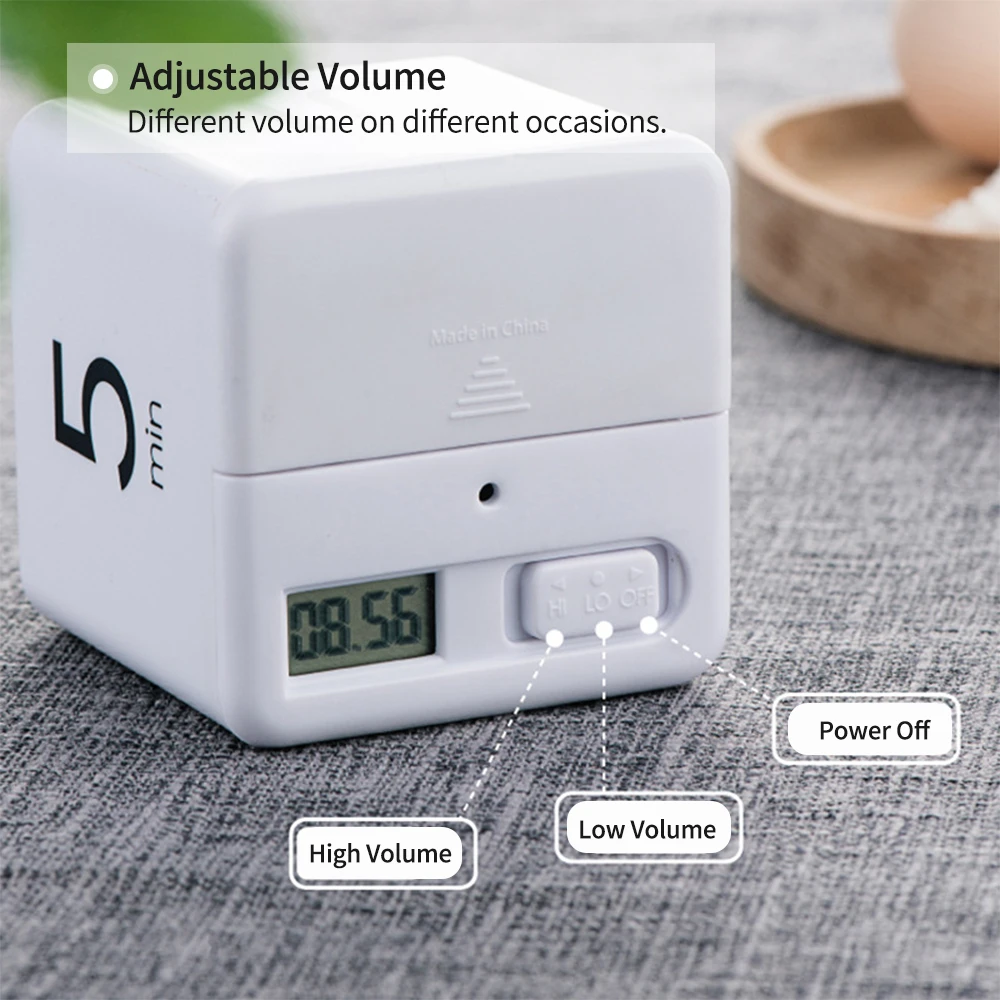 Portable Cube Timer Digital Kitchen Timer Countdown Alarm 1-3-5-10 Minutes Flip Timing with Digital Display Time Management for