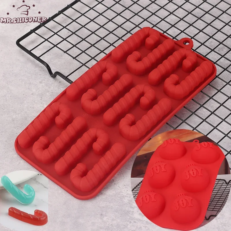 Newest Chocolate Mold Christmas Crutch Silicone Festive Bomb Design Bakeware DIY Candy Fudge Ice Jelly Cake Decor Bakeware Mold