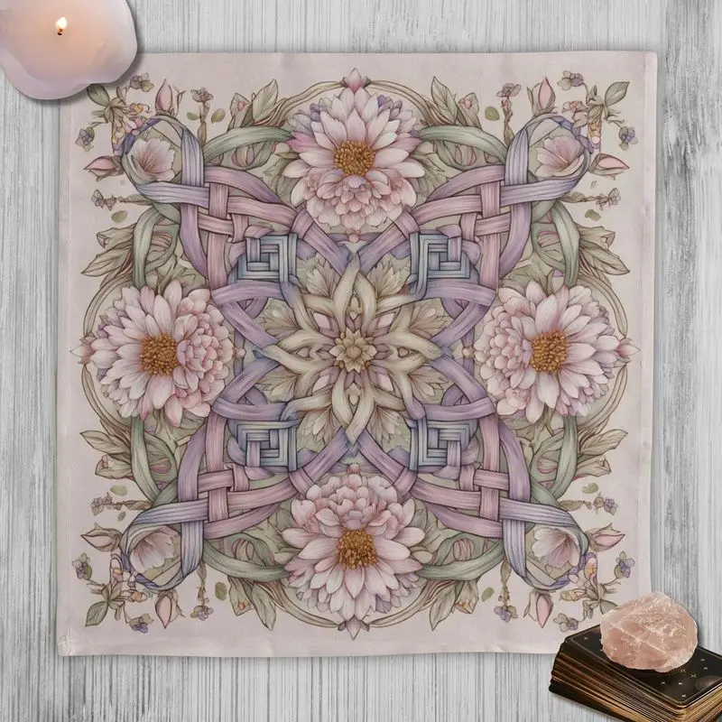 Tarot Altar Cloth Pink Floral Celtic Knot Dahlia Vintage Witchy Divination Mat for Wicca Witchcraft Spiritual Ritual Home Decor