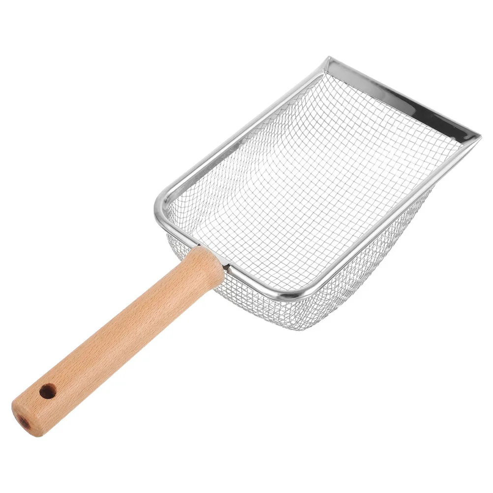 الزواحف مغرفة الفولاذ المقاوم للصدأ الخشب مقبض المغربل للحيوانات الأليفة القمامة تنظيف أداة قابلة لإعادة الاستخدام القمامة مجرفة الرمال مغرفة تررم #3