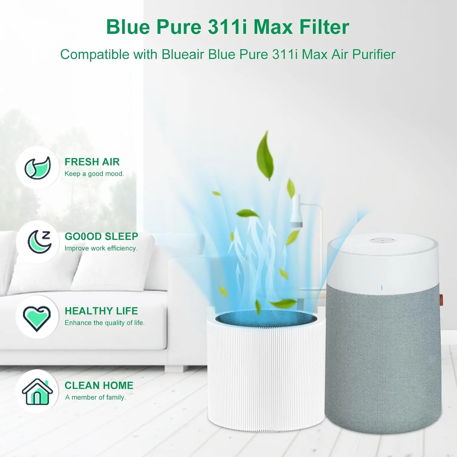 Automatic 311 Replacement Filter, Compatible with Blueair Blue Pure 311 Automatic Air Purifier, 2-in-1 Filter