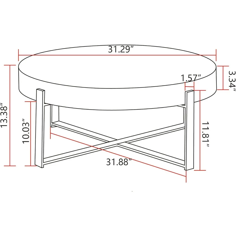 31.29 Café rond rétro moderne pour salon, table de canapé d'appoint thé avec plateau de table en bois de sapin et croix noire