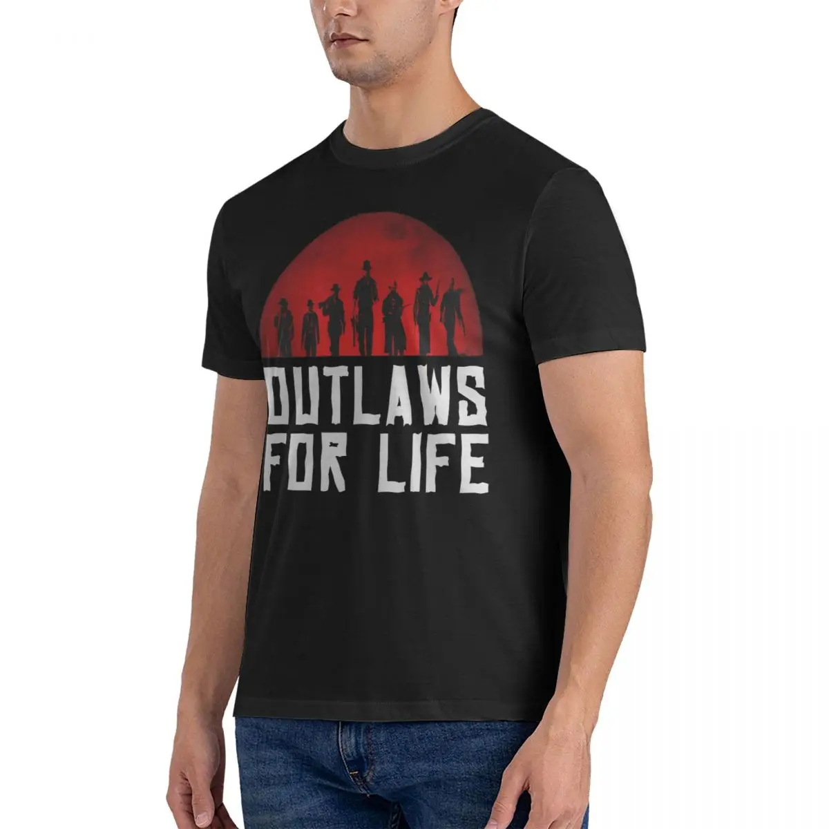 Outlaws For Life T-Shirt Men Red Dead Redemption Vintage Cotton Tee Shirt Crewneck Short Sleeve T Shirt Unique Clothing