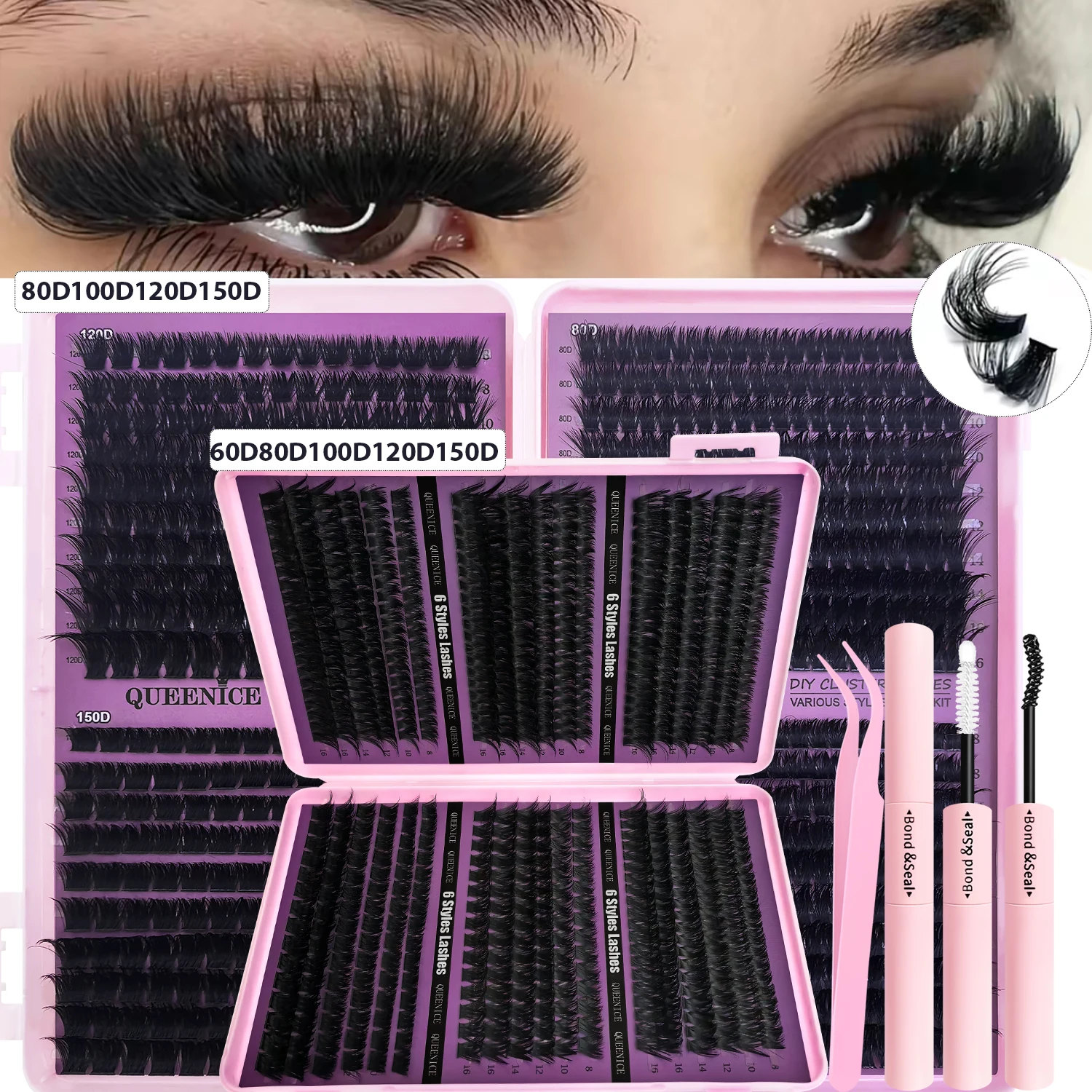 80D100D120D150D Extra Dickes Dramatisches DIY Falsche Wimpern Verlängerungsset, Einzeln, Gemischte Längen DIY Wimpernverlängerungen – Detail 1
