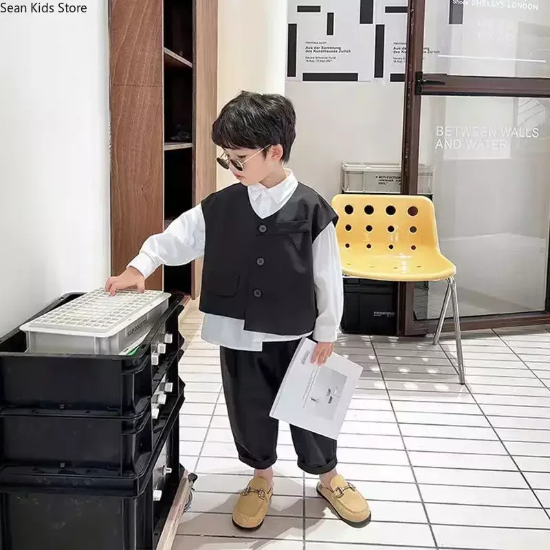 Casual Suit Vest Three-piece Set Kids ClothesToddler Boys Spring Suit 2024 New Children's Fall Clothing Male Baby Handsome