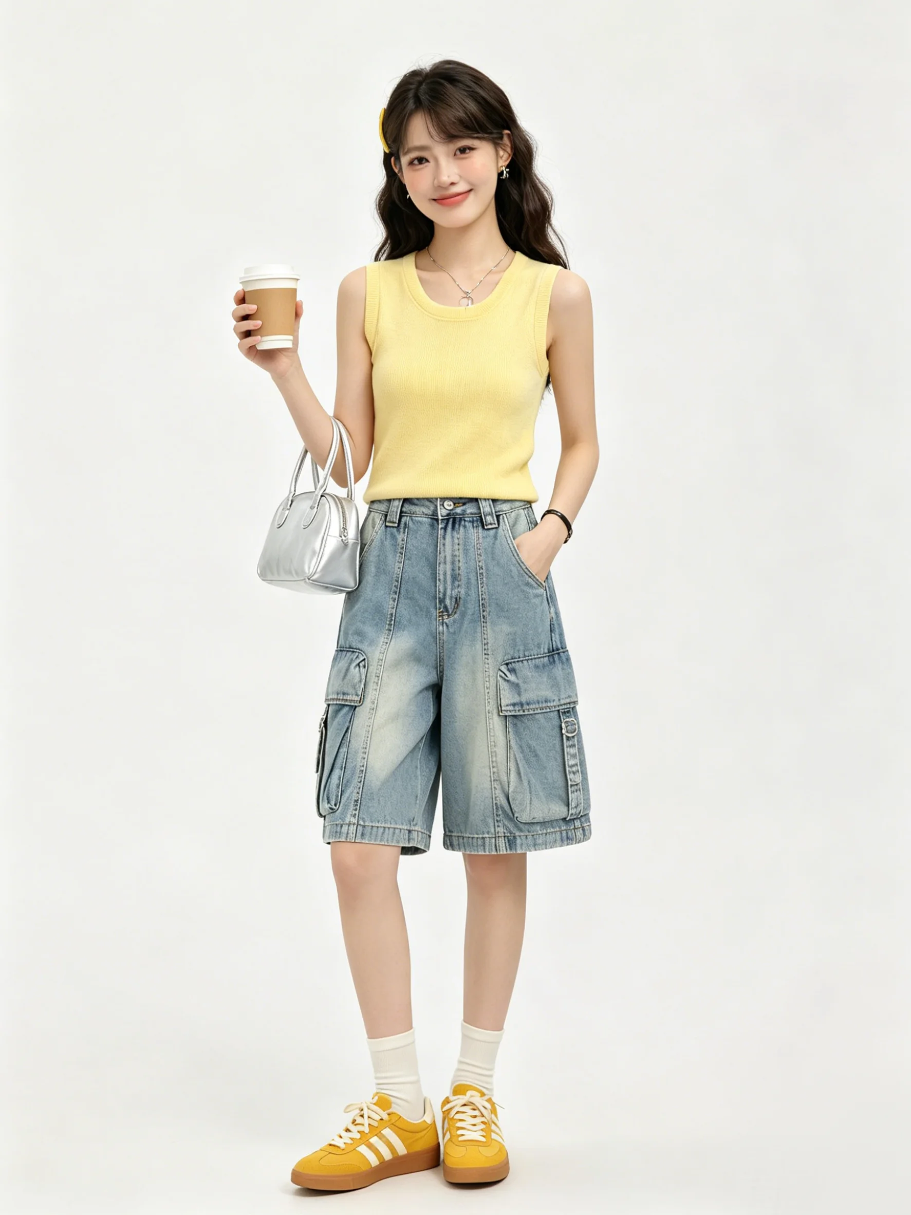 

Retro Korean Washed Denim Wide Leg Pants Loose Fit Five Inch Summer Slimming Versatile Women's Jeans Casual Comfortable