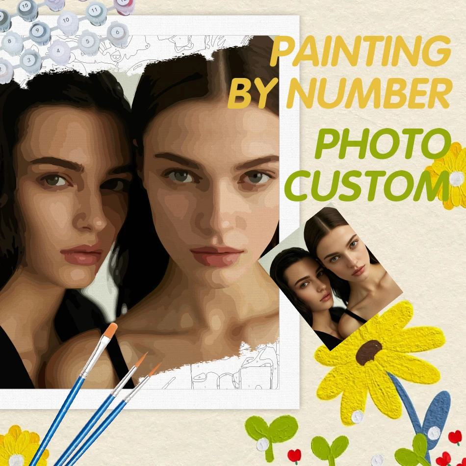 24/36/48 Color Photo Custom Painting By Numbers Figure Photo Customized Acrylic Paints Kits Handpainted Wall Art Painting For Ad