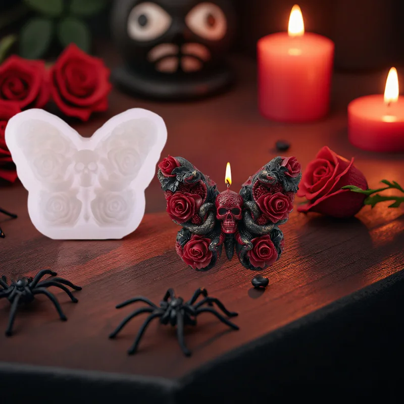 10 Types Halloween Gothic Silicone Molds- Skull/Rose/Butterfly/Tombstone Candle Resin Molds for Horror Theme DIY Crafts Decor