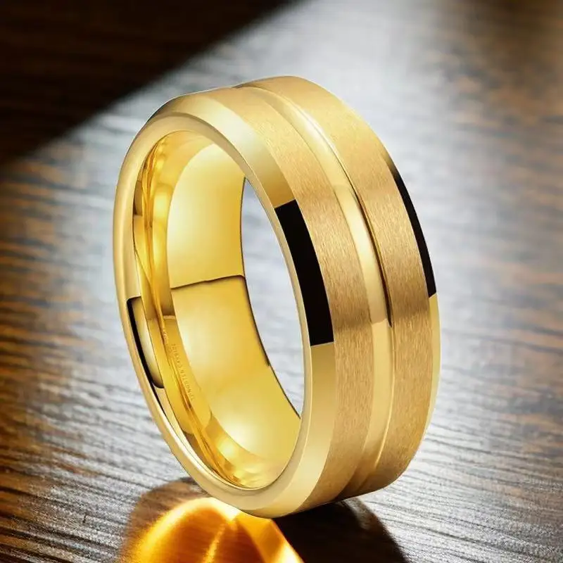Fashion 8mm Men\'s Black Tungsten Wedding Band Rings Black Groove Beveled Edge Engagement Ring for Men\'s Valentine Gifts Jewelry