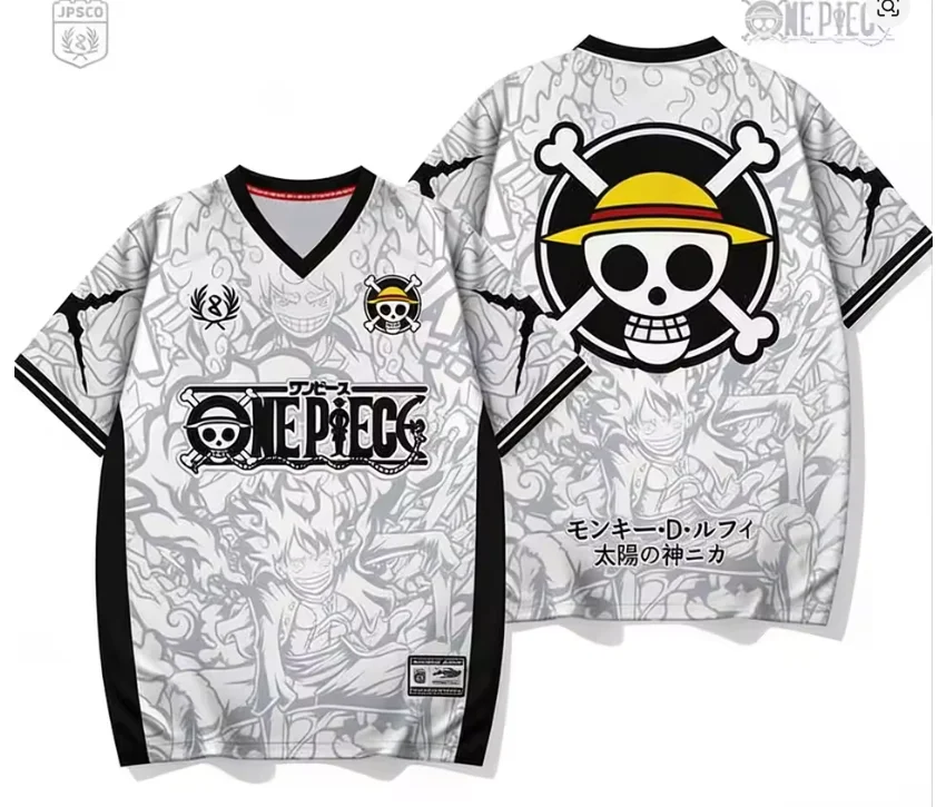 2026 One Piece Luffy Anime T-Shirt im Vintage-Baseball-Jersey-Stil für Herren und Damen, 3D-Volldruck, Y2k Streetwear, Harajuku Grafik-T-Shirt