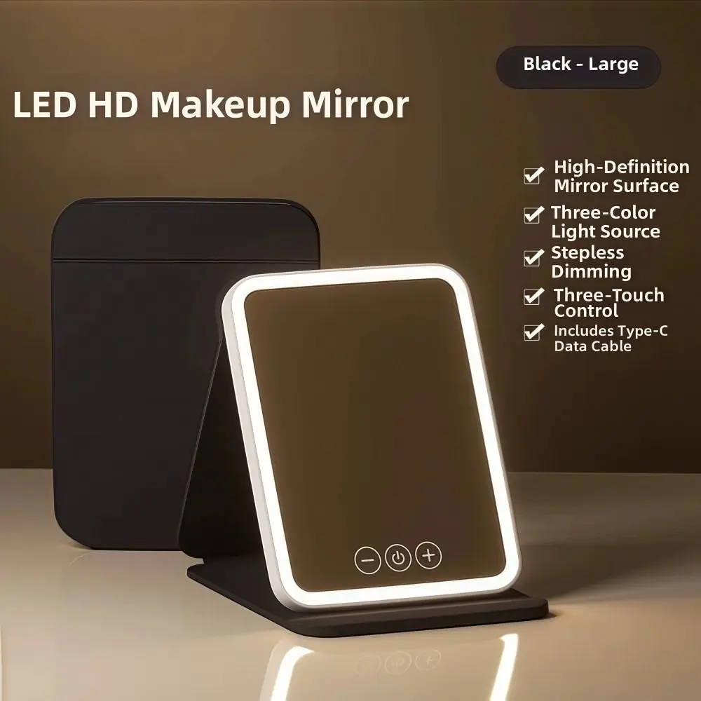 

Светодиодное зеркало для макияжа с 3-цветной подсветкой, складное, с регулируемым углом наклона, портативное, перезаряжаемое, для макияжа лица