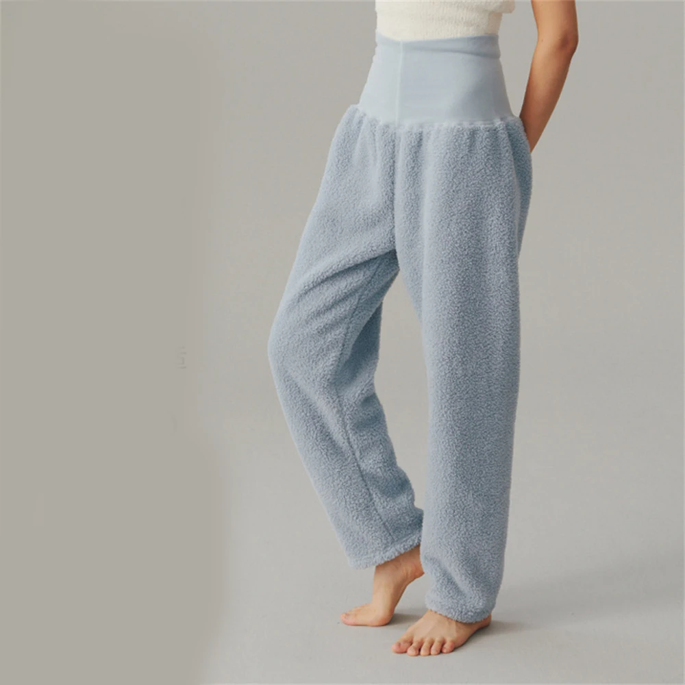 Winter Warmth Pants Women's Coral Fleece High-waist Plus Velvet Thick Warm Trousers Outside Cozy Leisure Wear Home Pants Pajamas