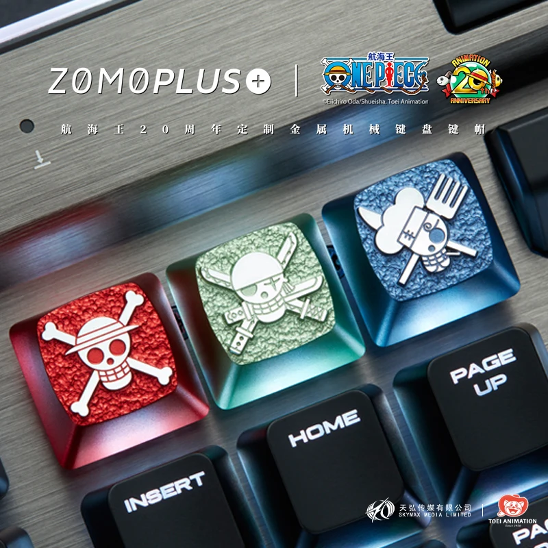 Zomoplus 10pcs One Piece Series Sets Artisan Keycaps Luffy Zoro Sanji Aluminum Key Caps for Mechanical Keyboard Gift for Boys