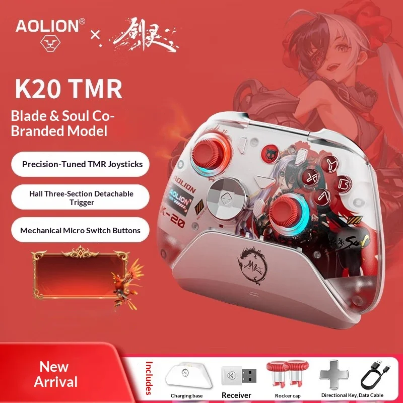 Aolion K20 Gamepad Switchpc الكمبيوتر البخار أنيمي أذرع التحكم في ألعاب الفيديو Rgb Tmr Hall مع جهاز شحن ملحقات الألعاب الحسية