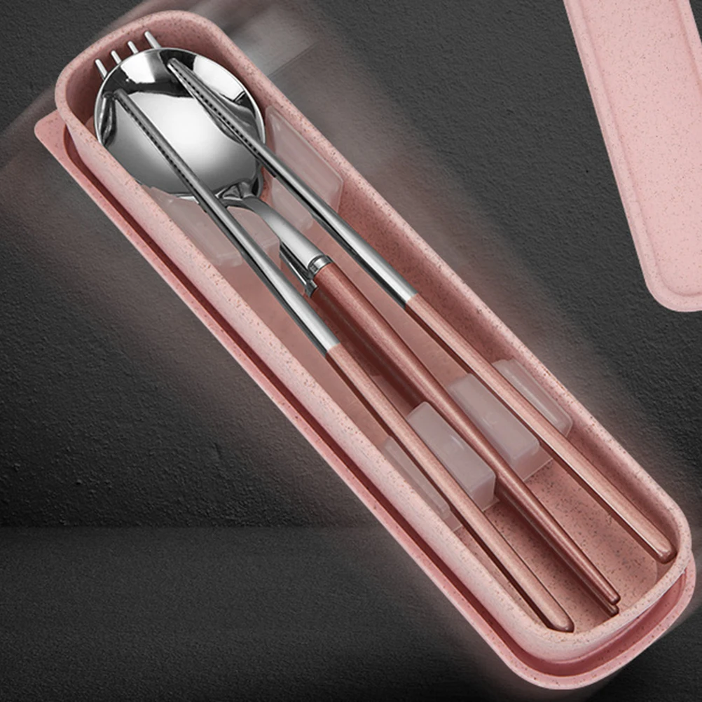 

3 Pcs Stainless Steel Cutlery Set Adult Travel Utensils with Case Reusable Camping Portable Rust-less Tableware