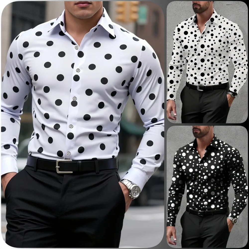 

Men's black shirt Men's shirts long sleeve shirt spotted lapel button casual breathable fashion trend new men's clothes 2025