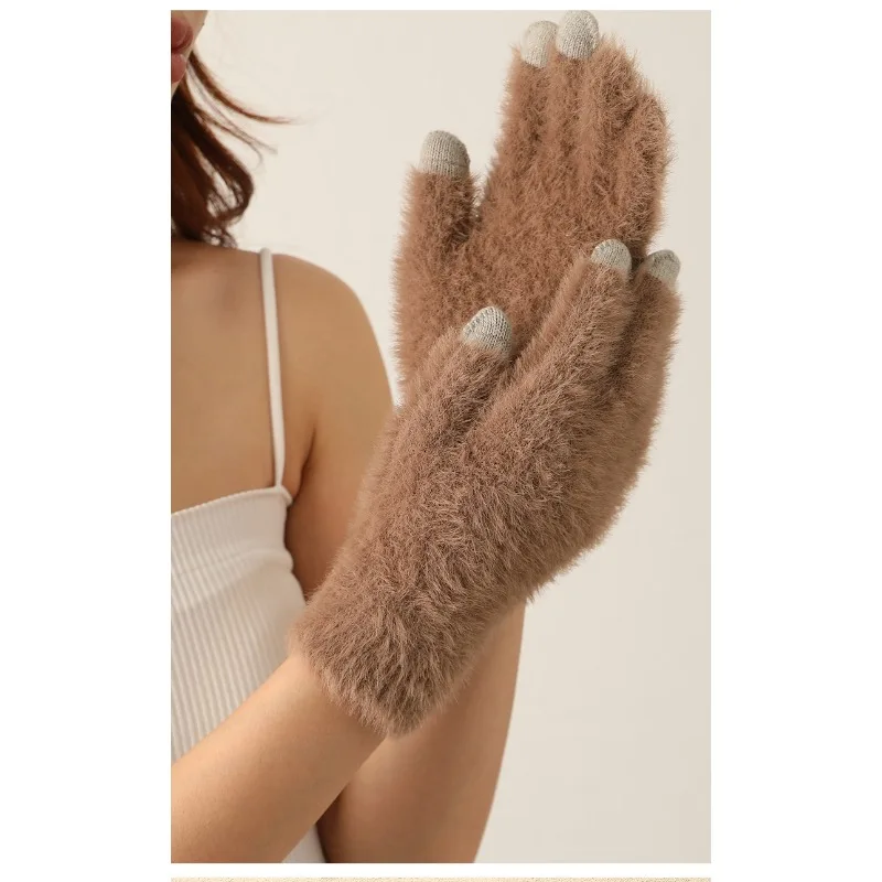 

Women Mink Fur Touch Screen Gloves Soft Warm Winter Furry Gloves Smart Phone Compatible Cold Weather Hand Accessories Cozy