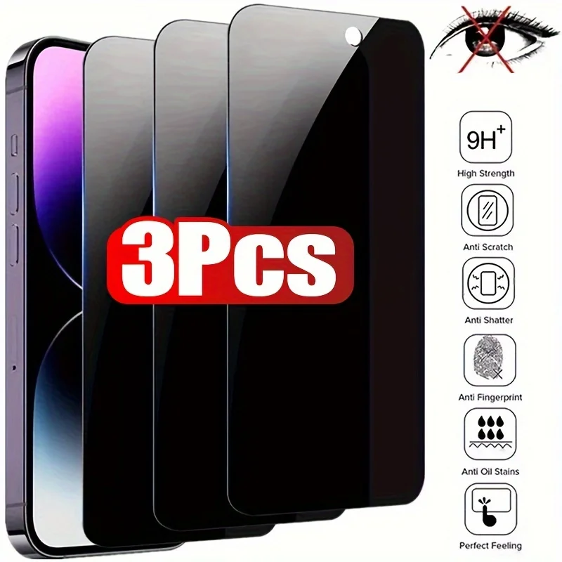 3 Stück Vollflächiger Sichtschutz Gehärtetes Glas Displayschutzfolie für iPhone 11 12 13 14 15 16 17 Pro Max Pro X XR XS Max