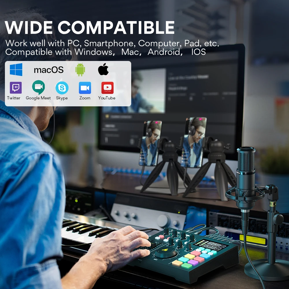 MAONO Podcast Equipment Bundle Podcast Mixer Condenser Microphone Game Headphone Monitor Speaker Podcast Sound Cards Audio Mixer view 4