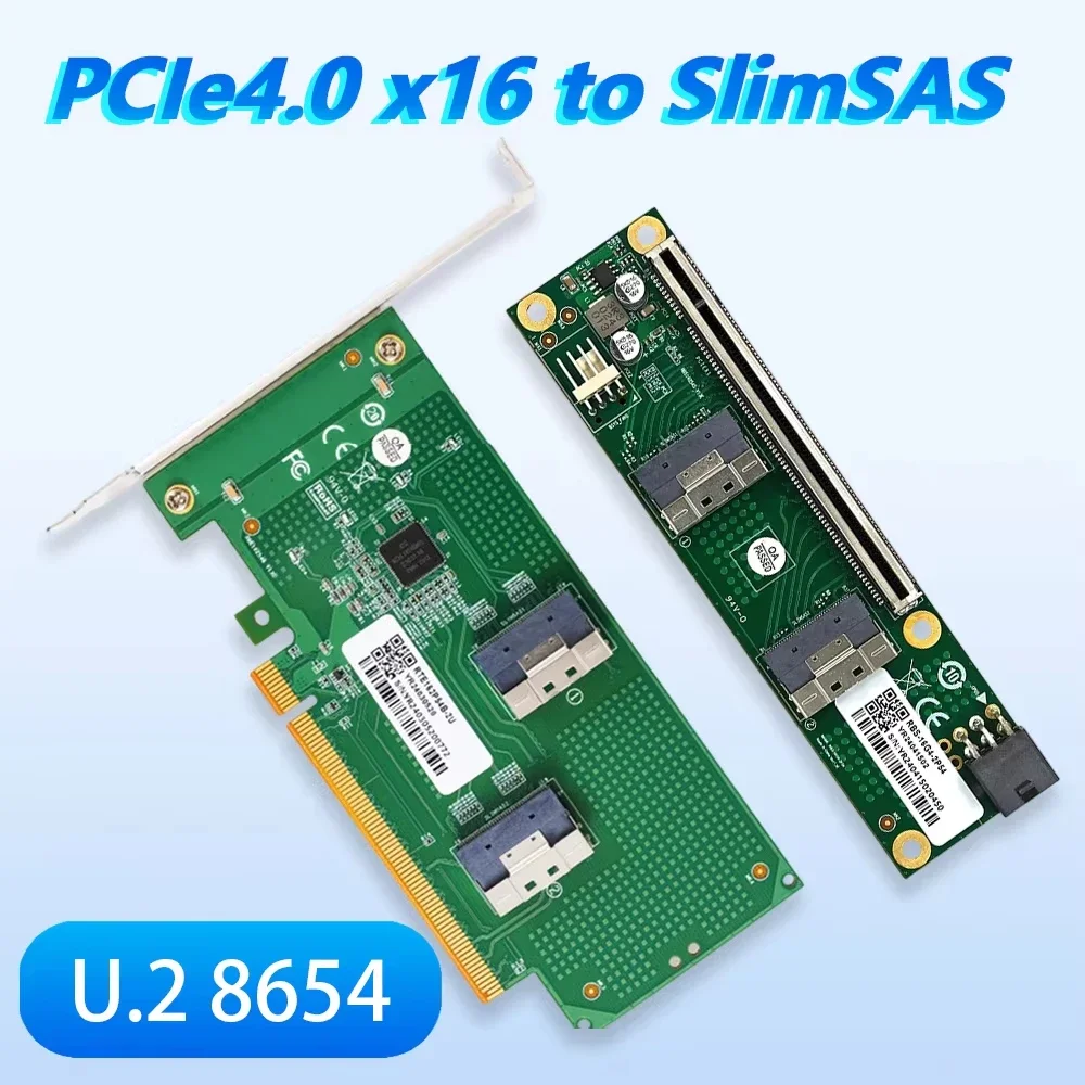 Discrete Graphics Card U.2 Extension Adapter Baseplate PCIe 4.0 X16 8x To SlimSAS SFF 8654 8i Half-Height Adapter Riser Cable
