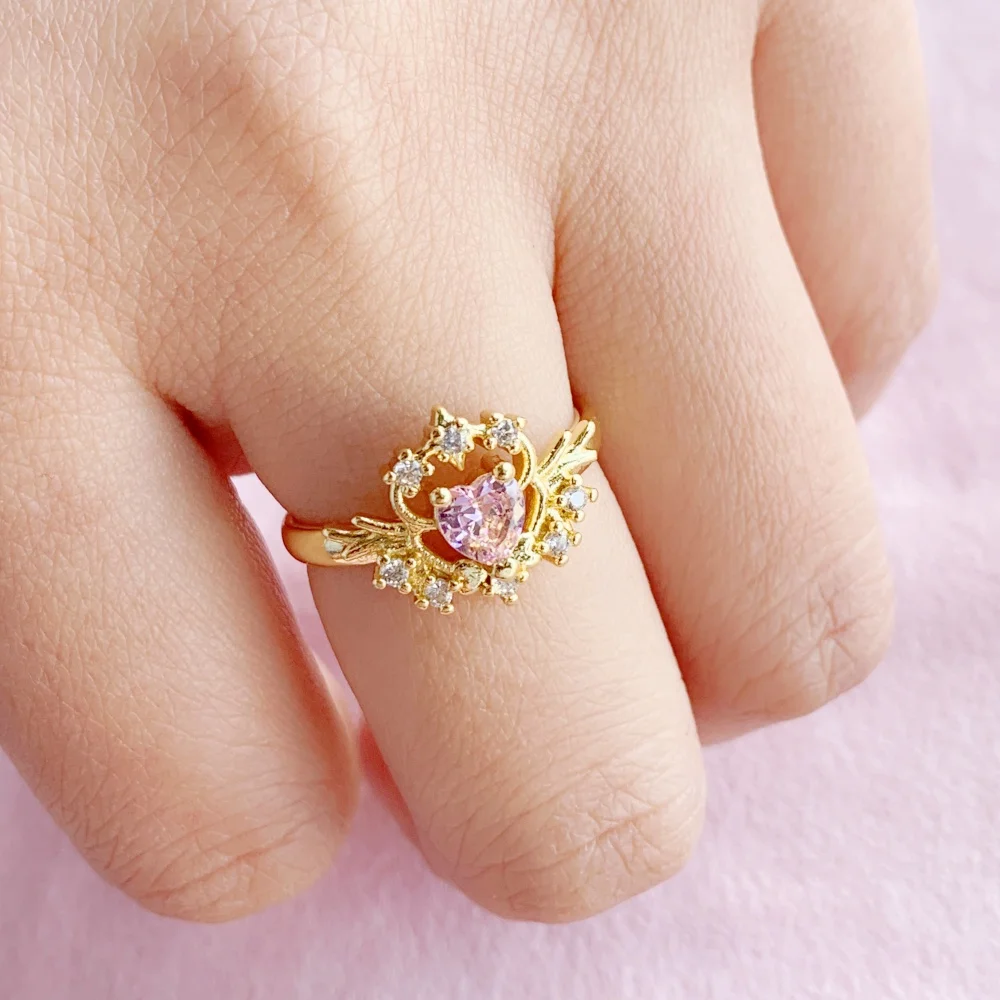 Rapunzel Crown Ring Woman Fashion Wedding Party Jewelry Accessorie Gold Plated Adjustable Crown Heart Princess Ring Gift For Her