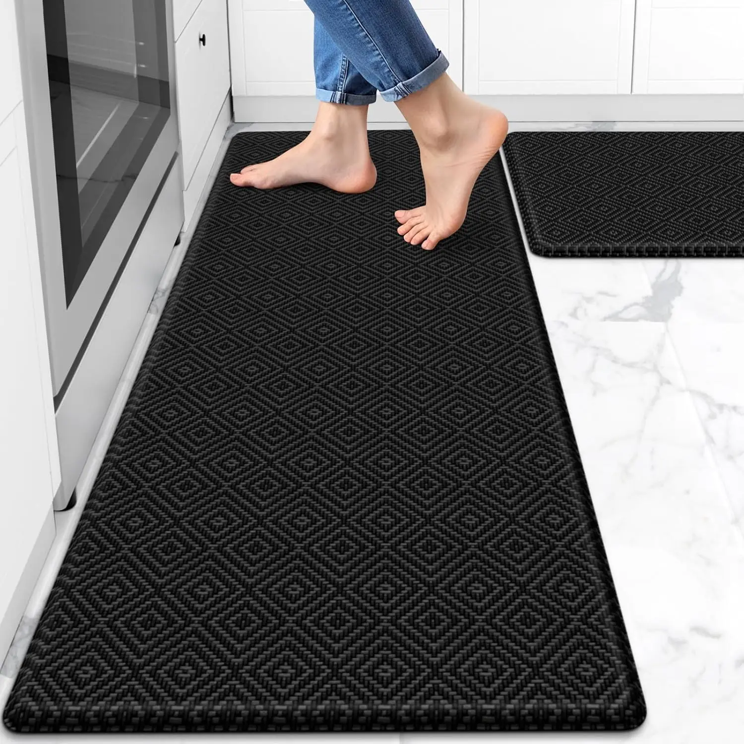 

2-Pack Anti-Fatigue Kitchen Mats, Waterproof & Cushioned, 17.3"x30"+17.3"x47", Black