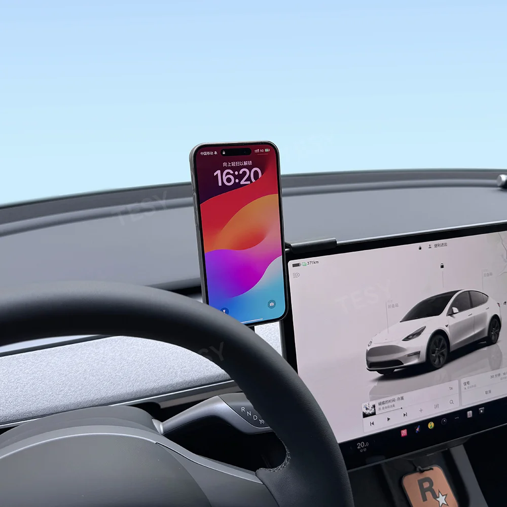 

Foldaway Car Phone Mount Holder Compatible with MagSafe Magnetic Wireless Charger for Tesla Model 3 Y LAUNCH HIGHLAND 2026 2025