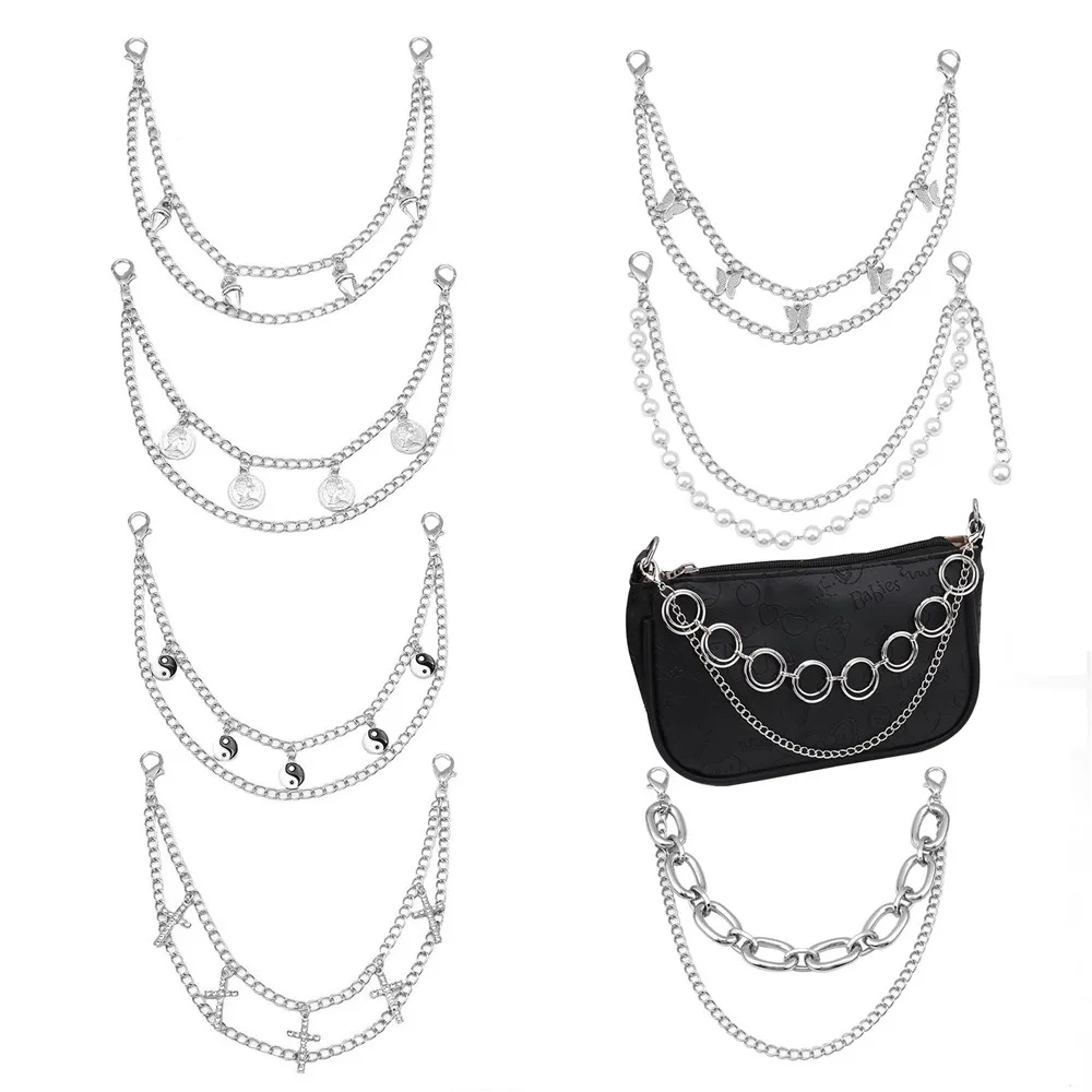 

Multi-layer Metal Chain strap for bags DIY Handles Personality Butterfly Cross Pendant Shoulder Bag Chain Straps Crossbody 2023