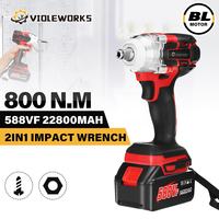 800N.m Cordless Brushless Electric Impact Wrench Screwdriver 1/2\