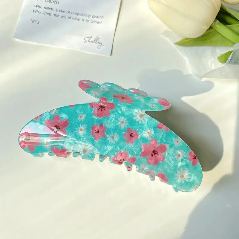 Colorful Flower Fruit Series Hair Claw Large Korean Print Acrylic Crab Hair Clips for Women Shark Clips Summer Hair Accessories