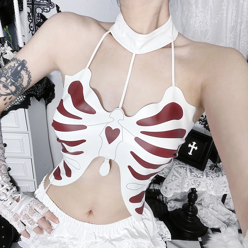 

Summer American Sexy Gothic Backless Camisole Vest Women Y2K Butterfly Skull Aesthetic Mini Camisole Harajuku 2000s Streetwear