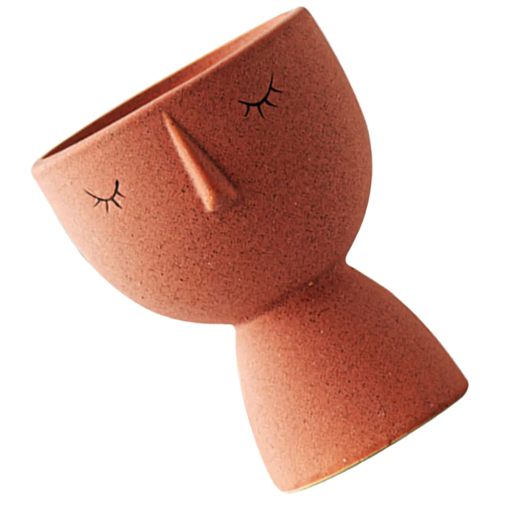 Cute Small Ceramic Face Planter Pot for Indoor Desktop Decoration Abstract Art Flower Planter Bonsai Cactus Plant Container Pink