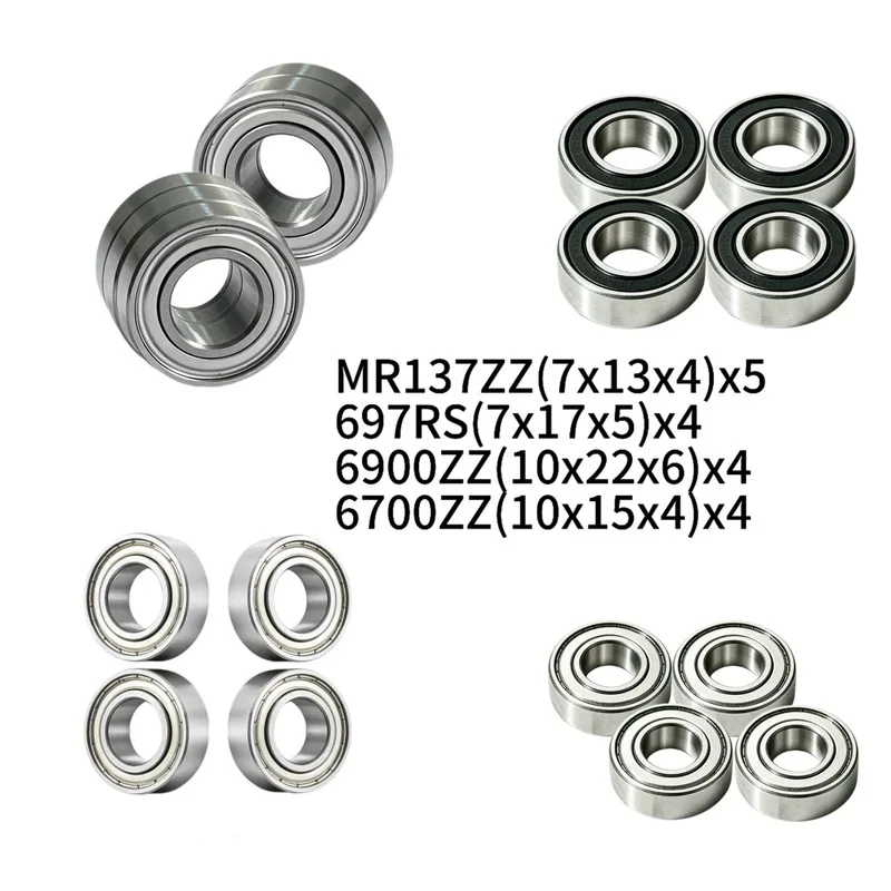 17Pcs Complete Sealed Ball Bearing Set for RC Compactor Roller Model, Drum & Transmission Gearbox Spare Upgrade Parts