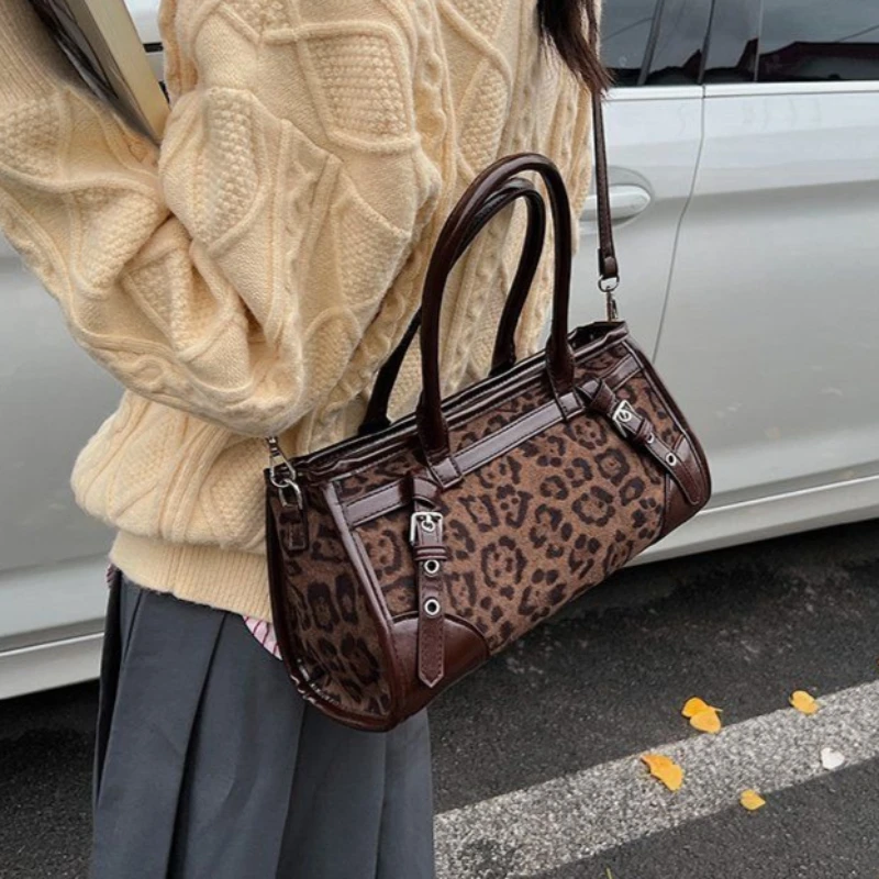 

Корейская ретро-модная сумка Y2K из искусственной кожи и замши с леопардовым принтом, на ремешке, через плечо, кошелек, сумка-органайзер, женская сумка