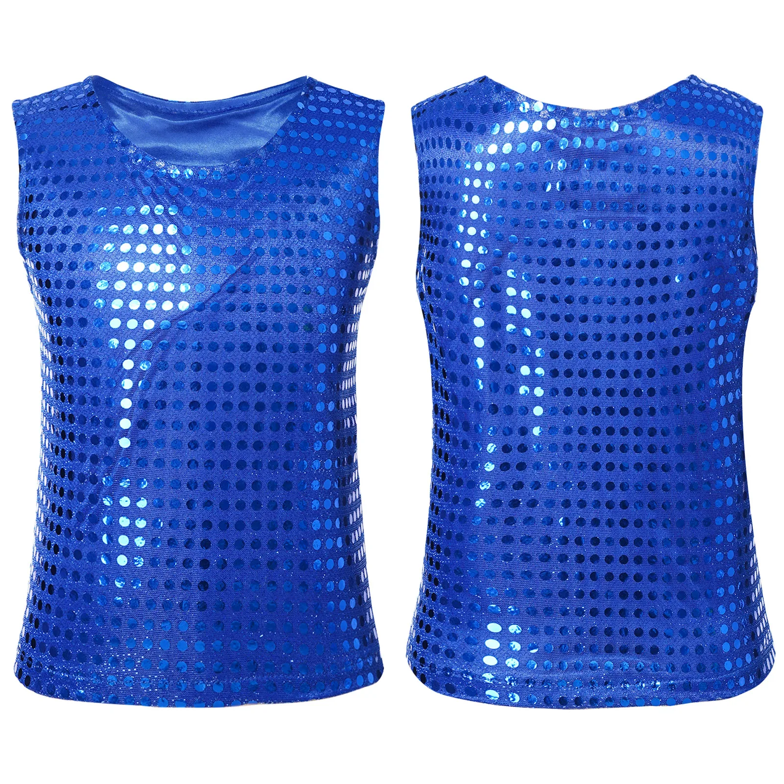 

Kids Girls Jazz Hip Hop Dance Tops Shiny Sequin Sleeveless Tank Vest Tops for Rave Party Performance Disco Street Dance Costumes