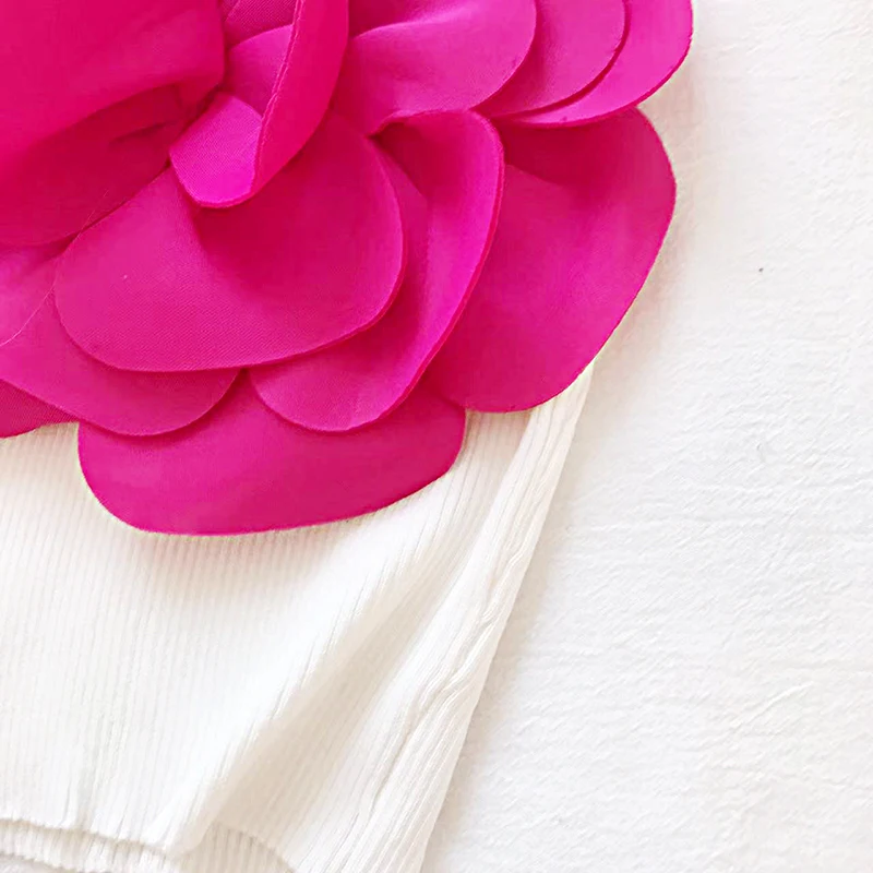 New Sweet 3D Flower Sleeveless Top One Shoulder Camisole Vest For Women's Y2k Korean Fashion Tide Spring Summer 2025   white top