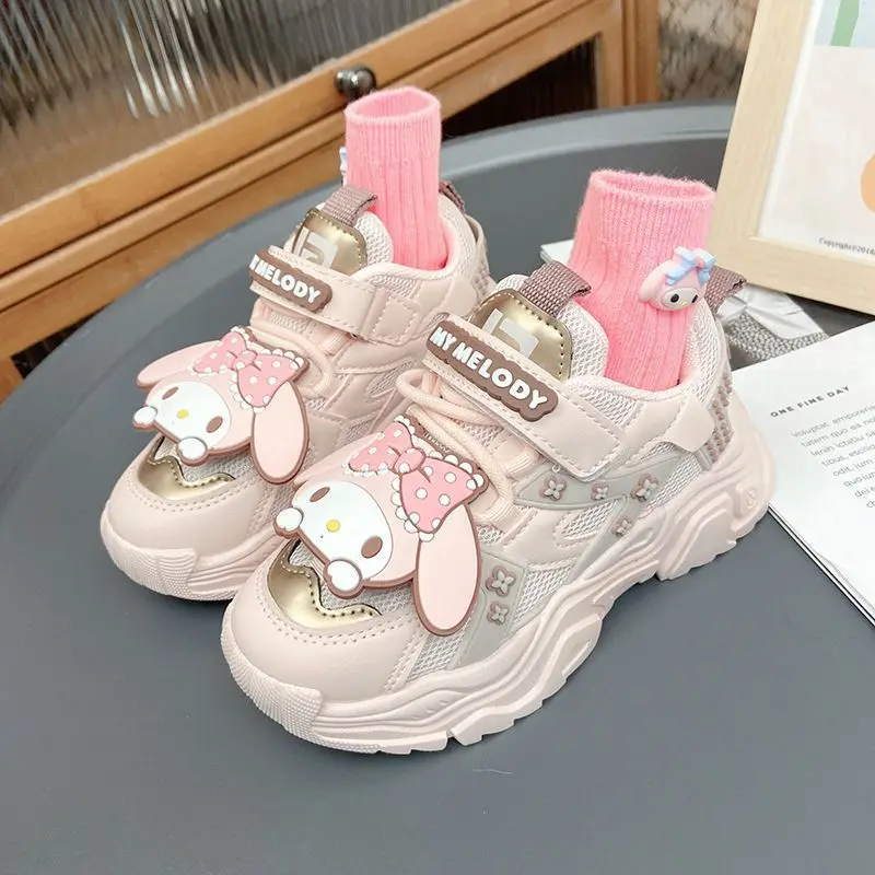 Kuromi Spring New Child Sneakers Cartoon Mesh Student Anime Light Anti-Slip Figure Kawaii Cartoon Single Shoes Running Shoes