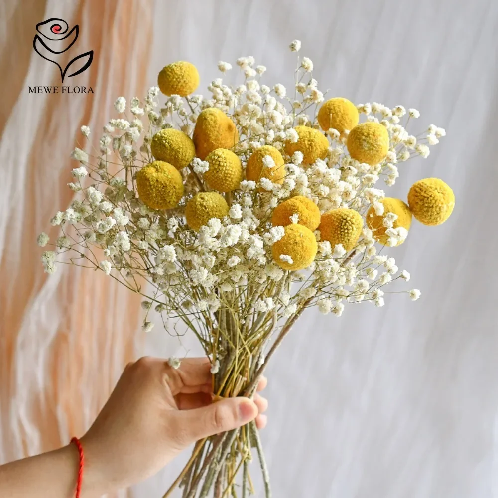 Natural Golden Ball Gypsophile Mixed Real Eternal Dried Flower Bouquet Valentine's Day Couple Gifts Wedding Decorative Ornament