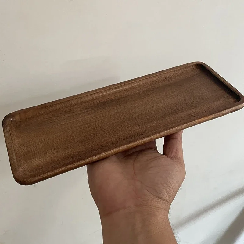 Bandeja Rectangular de madera de 2 tamaños, taza de comida de café s para decoración, plato de madera, platos de postre, dulces, té de bambú, Gongfu