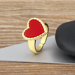 Nidin Daily Versatile Delicate Sweet Romantic Heart-shaped Natural Stone Adjustable Open Ring 5 Colors Fashion Party Jewelry