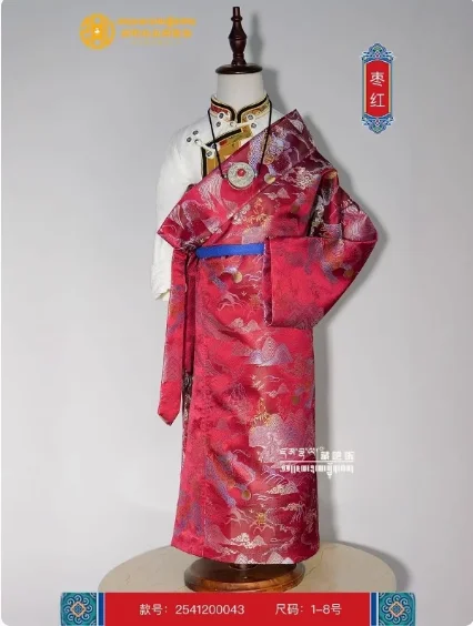 

Chinese Xizang Children's Kangba Tibetan Robe Spring Summer Retro Plaid Gown Performance Clothes