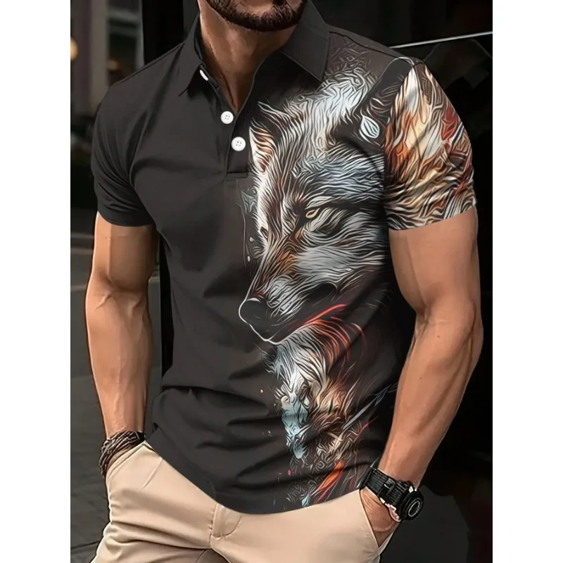 Amazon's New Cross-border Men's Casual POLO Shirt with Printed Lapel Buttons and Business Color Matching T-shirt Is Fashionable