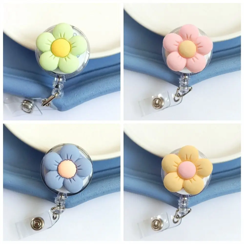 Cute Retractable Nurse Badge Reel Cartoon Flora Chest Card Flower Badge Holder Name Tag 3D Easy Pull Buckle Hospital Use