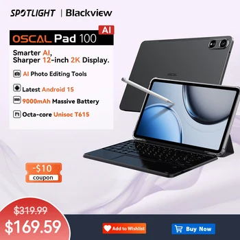 [Estreia mundial] Blackview OSCAL PAD 100 Tablet 12 ''2K FHD + Unisoc T615 12 + 24GB RAM 256GB ROM 9000mAh Android 15 4G Tablets PC