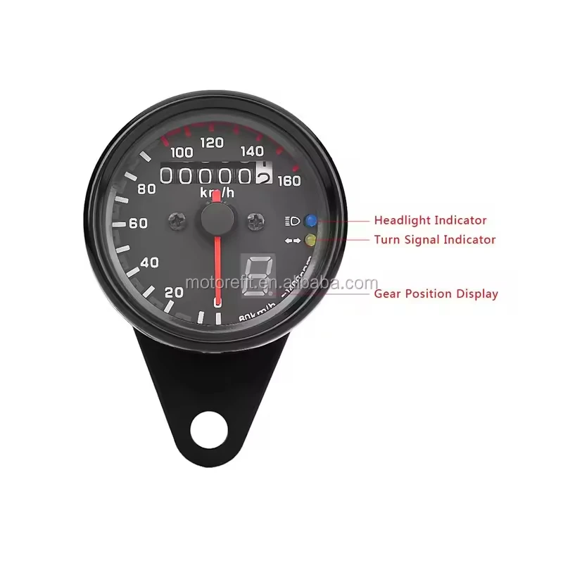 Universal Motorcycle Dual Odometer Speedometer Gauges Gear Digital Display with LED Indicator meter