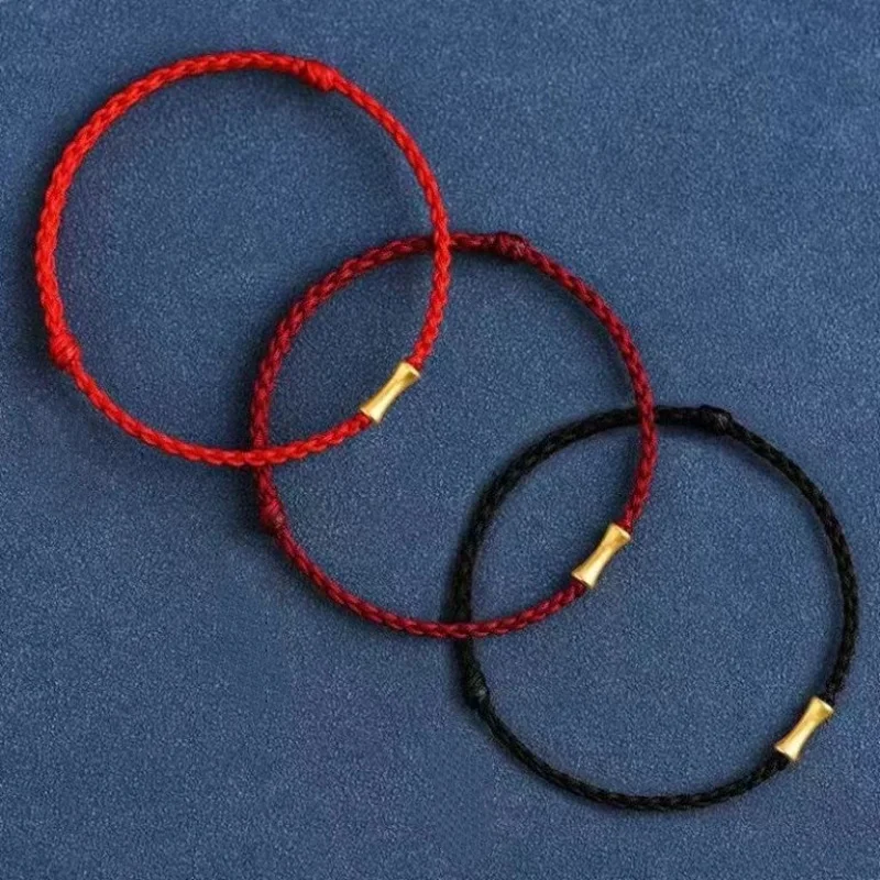 SMILE Full gold 999 bamboo bracelet 3D hard gold red rope black rope woven bracelet women's boutique jewelry gift B0088