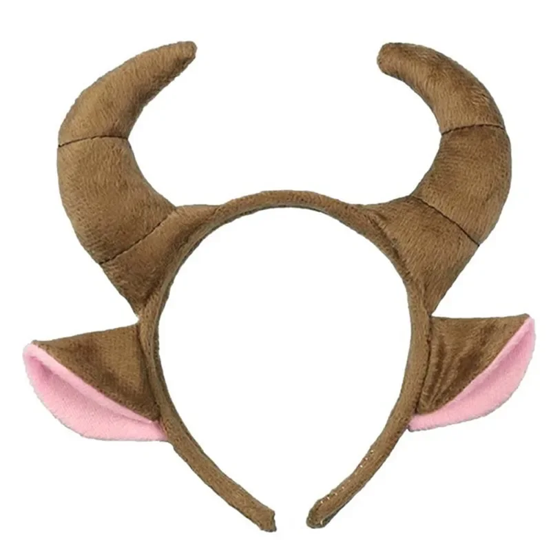 

Adult Kids Party Goat Sheep Cattle Horn Ear Brown Headband for Animal Hair Bands Plush Halloween Costume Cosplay