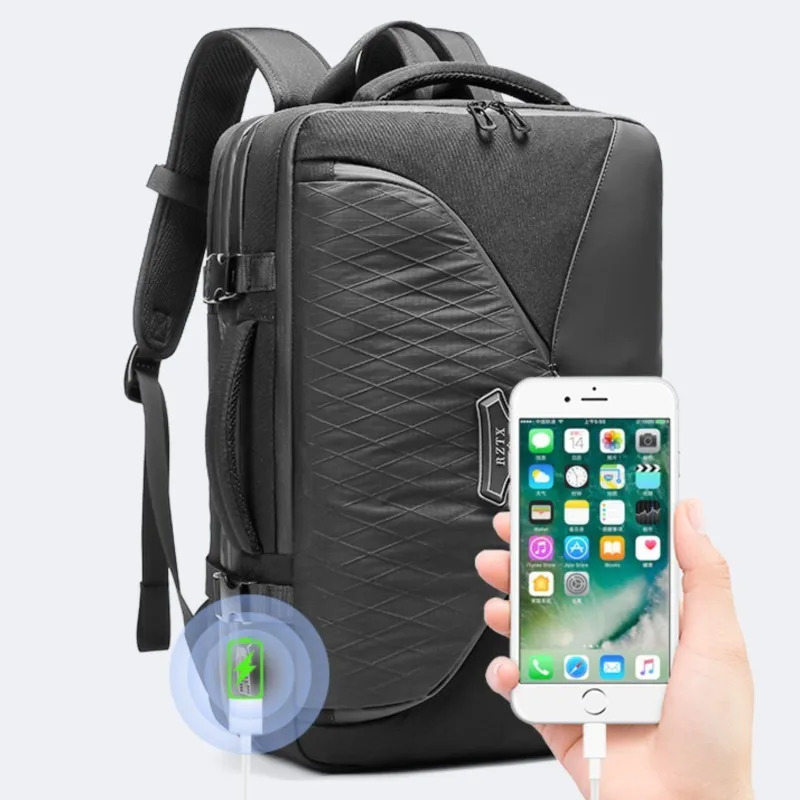 

Men's Large-Capacity Expandable Backpack with External USB Charging Port Waterproof Carry-On Business Travel Bag Mochila Hombre